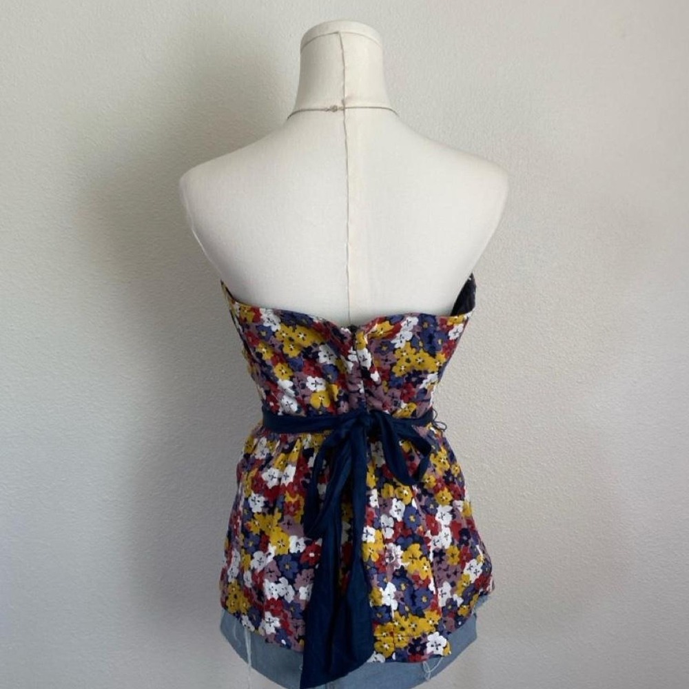 Vintage Y2K Porridge Strapless Floral Corset Top Multicolor Navy Waistband - Picture 4 of 7